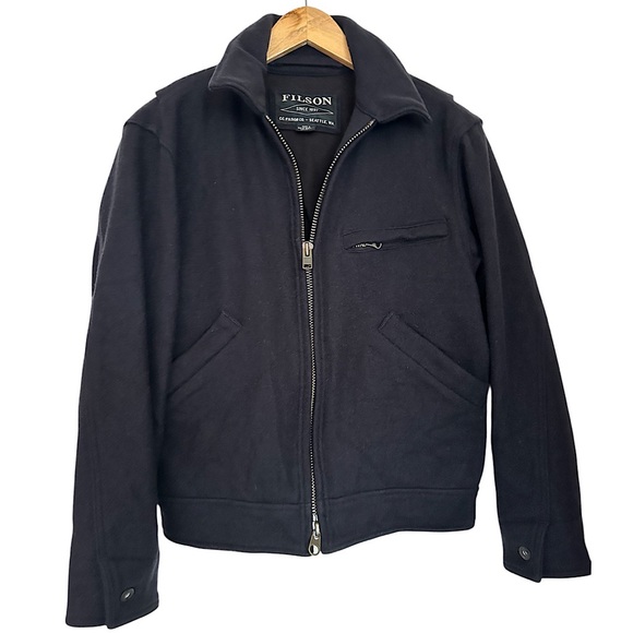 FILSON Men’s Navy Blue Work Jacket 100% Wool Size XS Made In USA Full Zip - Picture 1 of 15